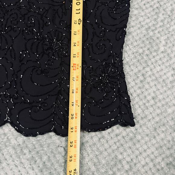 VINTAGE RETRO BLACK HEAVILY BEADED HIGH NECK SCALLOPED TANK TOP WMNS L - Picture 5 of 5